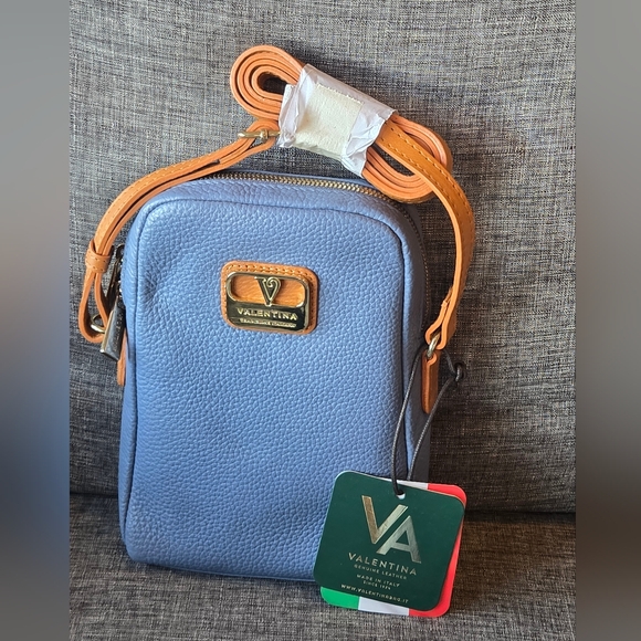 Valentina Handbags - NEW Valentina Genuine Leather Small Crossbody Bag Blue Made In Italy